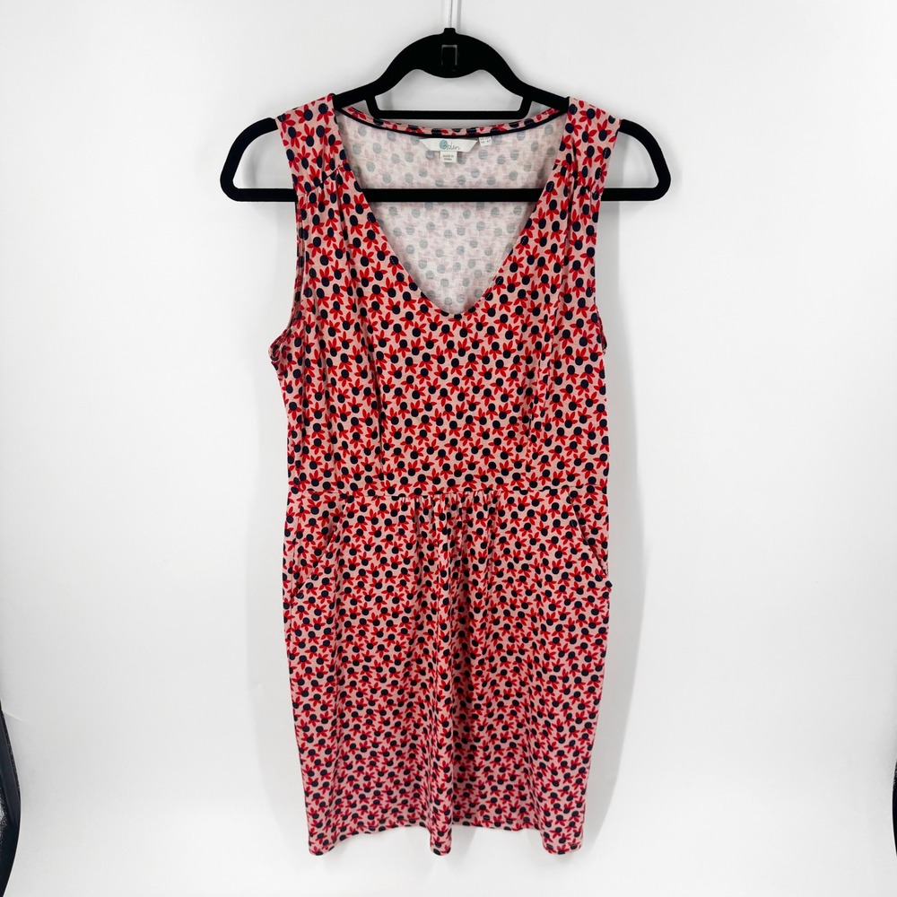 Boden Melinda Red Navy Floral V-Neck Sleeveless Cotton Modal Jersey Dress 6P